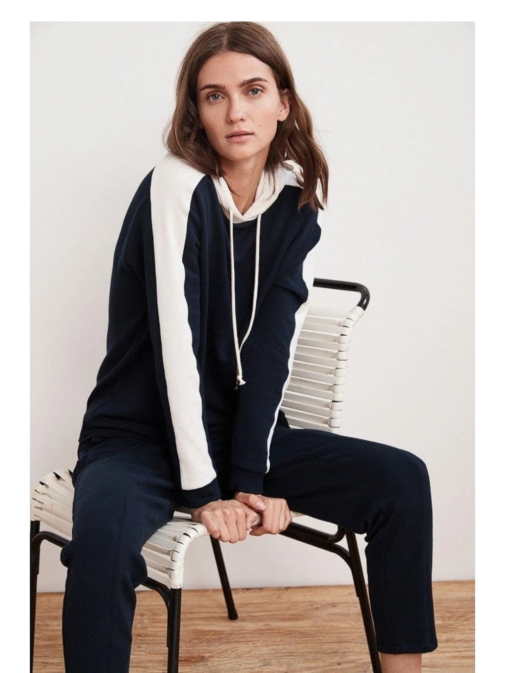 NWT Velvet By Graham And Spencer Navy & Cream Hoodie